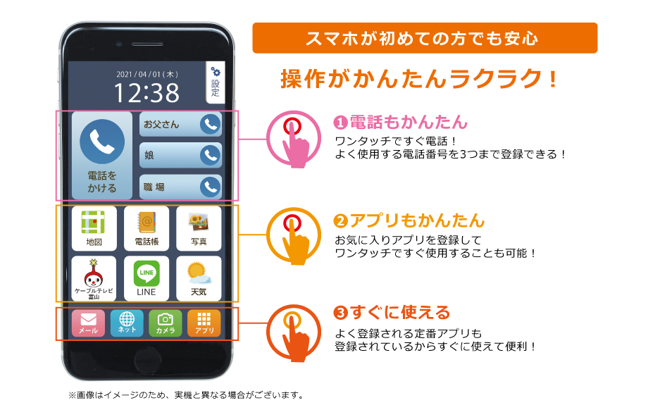 スマホが初めての方でも安心 操作がかんたんにできる！