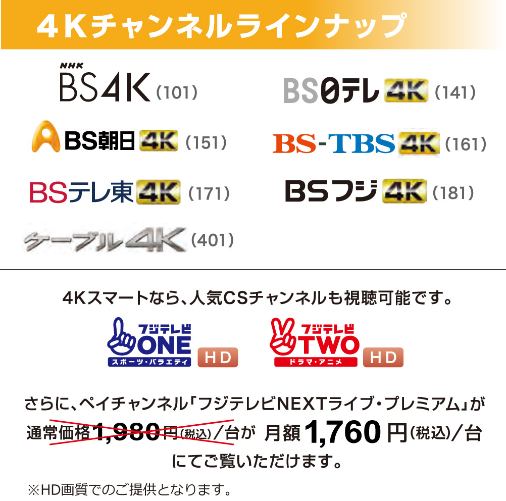 4Kチャンネルラインナップ